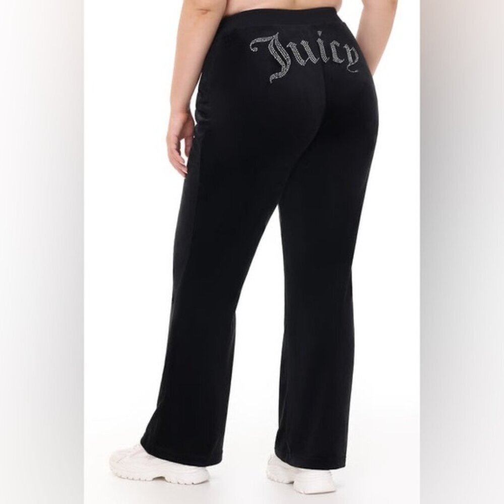 NWT Juicy Couture Black OG Big Bling Velour Track Pant 1X Plus Size Pull On Y2K - Picture 2 of 16